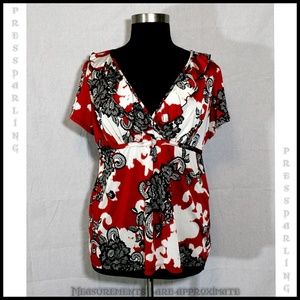 SOLD! LB Empire waist Ruffle neck Print Top